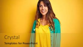  Presentation with green - Presentation featuring young-woman-wearing-t-shirt background and a gold colored foreground