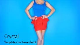  Presentation with tank - Amazing slides having young woman wearing tank top and red skirt on blue background backdrop and a cyan colored foreground