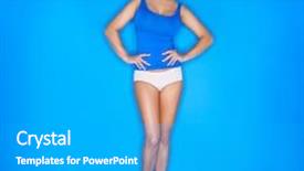  Presentation with tank - Slides enhanced with young woman wearing tank top with hand on waist on blue background background and a teal colored foreground