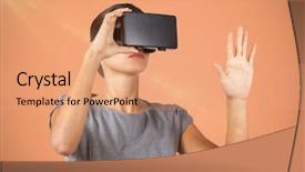  Presentation with video background - Presentation design featuring young woman wearing virtual video background and a coral colored foreground