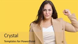  Presentation with power plug winter - Amazing presentation theme having young woman wearing winter coat backdrop and a  colored foreground