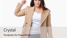  Presentation with power plug winter - PPT layouts consisting of young woman wearing winter coat background and a  colored foreground