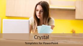  Presentation with budget dissemination - Slide set consisting of young woman wife in budget background and a coral colored foreground