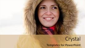  Presentation with winter - Amazing PPT theme having young woman winter portrait shallow backdrop and a yellow colored foreground