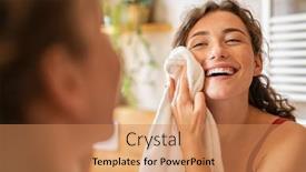  Presentation with beautiful skin - Colorful presentation theme enhanced with young-woman-wiping-her-face backdrop and a coral colored foreground