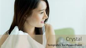  Presentation with hair - Presentation theme consisting of young-woman-wiping-her-hair background and a coral colored foreground