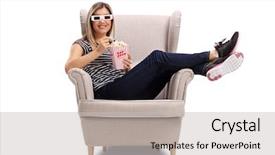  Presentation with young woman diagnosis of sti - Beautiful PPT theme featuring young woman with 3d glasses backdrop and a light gray colored foreground