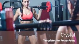  Presentation with barbell - Colorful PPT layouts enhanced with young woman with a barbell in front of the mirror in the gym backdrop and a violet colored foreground