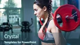  Presentation with barbell - Cool new PPT layouts with young woman with a barbell in the gym backdrop and a ocean colored foreground