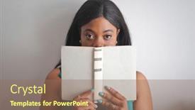  Presentation with book - PPT theme enhanced with young-woman-with-a-book background and a coral colored foreground