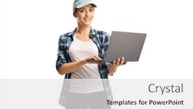  Presentation with camera - Slide deck with young-woman-with-a-cap background and a white colored foreground