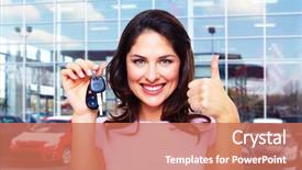  Presentation with loan car - Slide deck enhanced with young woman with a car background and a coral colored foreground