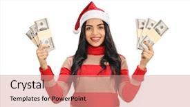  Presentation with white christmas - Amazing PPT layouts having young woman with a christmas backdrop and a coral colored foreground