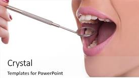  Presentation with displaying - Presentation theme featuring young woman with a dental background and a white colored foreground