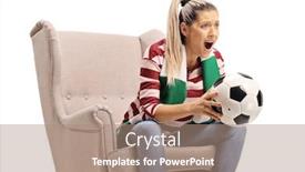  Presentation with football - Colorful slide set enhanced with young-woman-with-a-football backdrop and a coral colored foreground