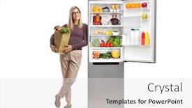  Presentation with white healthy food - Presentation consisting of young-woman-with-a-grocery background and a white colored foreground