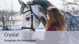  Presentation with beautiful nature in twilight - PPT theme enhanced with young woman with a horse background and a  colored foreground