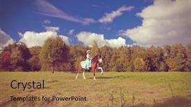  Presentation with horse in field - Presentation theme having young woman with a horse background and a coral colored foreground
