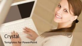  Presentation with young woman diagnosis of sti - Colorful theme enhanced with young woman with a laptop backdrop and a  colored foreground