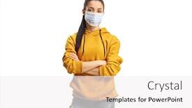  Presentation with medical face mask - PPT layouts having young-woman-with-a-medical background and a white colored foreground