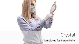  Presentation with medical face mask - PPT theme featuring young-woman-with-a-medical background and a white colored foreground