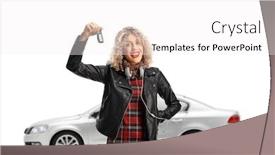  Presentation with car key - Presentation theme with young-woman-with-a-new background and a white colored foreground