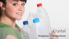  Presentation with plastic bottle - Presentation theme having young-woman-with-a-plastic background and a light gray colored foreground