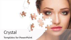  Presentation with beautiful skin - Theme with head puzzles - face of beautiful young woman background and a sky blue colored foreground