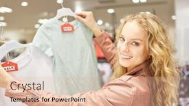  Presentation with retail - Amazing theme having young woman with a selection of t-shirts while shopping at retail backdrop and a lemonade colored foreground