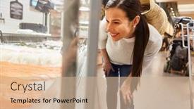  Presentation with bag - Presentation theme enhanced with young-woman-with-a-shopping background and a coral colored foreground