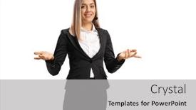  Presentation with wireless - PPT theme having young-woman-with-a-wireless background and a light gray colored foreground
