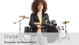  Presentation with afro - PPT theme enhanced with young-woman-with-afro-hairstyle background and a light gray colored foreground