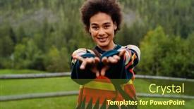  Presentation with forward - Presentation theme with young-woman-with-afro-hairstyle background and a tawny brown colored foreground