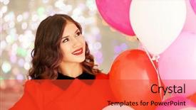  Presentation with tethered hot air balloons - Theme featuring young woman with air balloons background and a  colored foreground