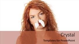  Presentation with allergy - Audience pleasing PPT theme consisting of young woman with allergy or cold isolated on white background backdrop and a red colored foreground
