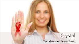  Presentation with hiv ribbon - Theme with young woman with an aids background and a soft green colored foreground