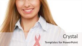  Presentation with pink ribbon hands - Theme enhanced with young woman with an aids background and a sky blue colored foreground