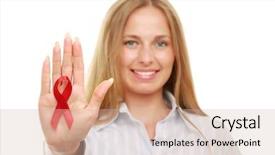  Presentation with hiv ribbon - Slide deck consisting of young woman with an aids background and a soft green colored foreground