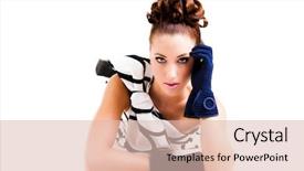  Presentation with vertical - Beautiful PPT theme featuring young woman with an elaborate hair style and elegant clothing she is lying on her stomach while facing the camera vertical shot isolated on white backdrop and a lemonade colored foreground