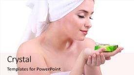  Presentation with organic glyserin soap - Theme enhanced with young woman with aroma soap background and a  colored foreground
