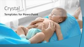  Presentation with hospital - PPT theme having young-woman-with-baby background and a white colored foreground