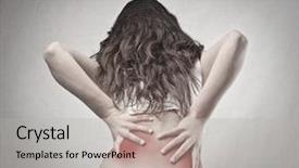  Presentation with kidneys pain or lower back - Slide set consisting of young woman with back pain background and a  colored foreground