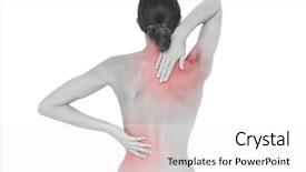  Presentation with rear view of bodyguard - Cool new PPT theme with young woman with back pain backdrop and a white colored foreground