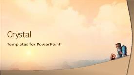  Presentation with cliff - Amazing PPT layouts having young woman with backpack sitting on a cliff and enjoying a sunset backdrop and a white colored foreground