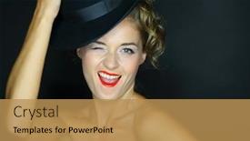  Presentation with black woman - Cool new PPT theme with young-woman-with-bare-shoulders backdrop and a yellow colored foreground