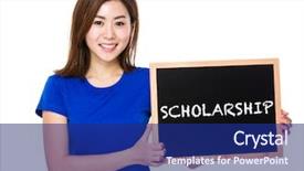  Presentation with scholarship - Beautiful slides featuring young woman with blackboard showing a word scholarship backdrop and a navy blue colored foreground