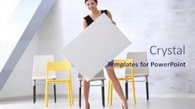  Presentation with advertising - Theme enhanced with young-woman-with-blank-advertising background and a sky blue colored foreground