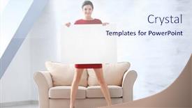  Presentation with advertising - Amazing PPT layouts having young-woman-with-blank-advertising backdrop and a sky blue colored foreground