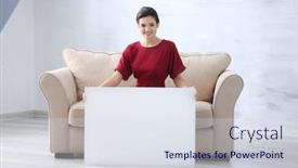  Presentation with advertising - PPT layouts with young-woman-with-blank-advertising background and a sky blue colored foreground