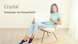  Presentation with advertising - Cool new theme with young woman with blank advertising board indoors backdrop and a cream colored foreground